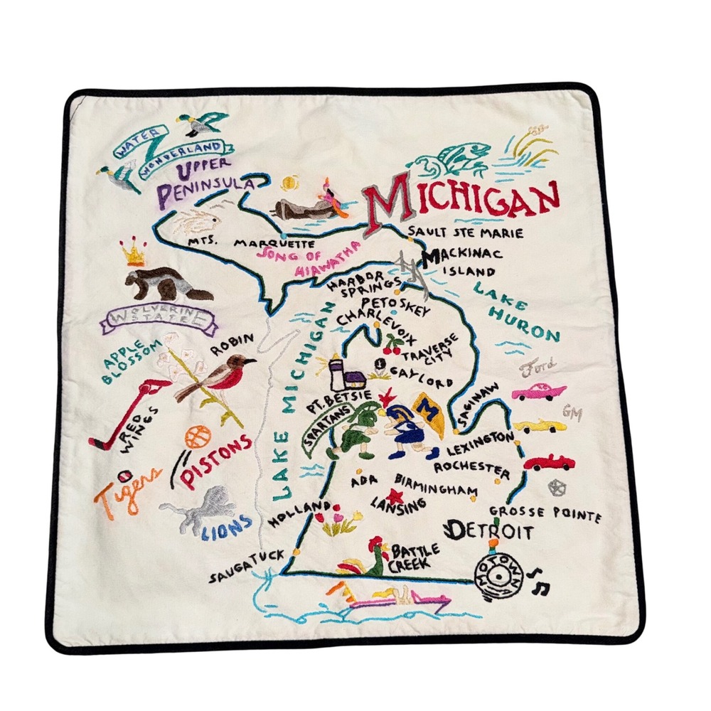 Catstudio Michigan State Hand Embroidered Pillow Cover Unisex 19x19 Cream Good